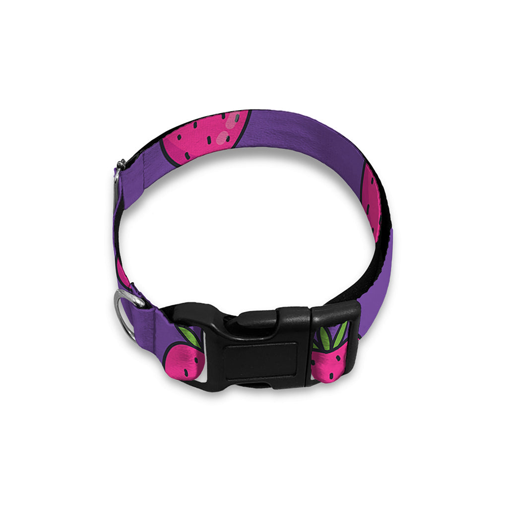 Purple Strawberry Pattern Print Dog Collar