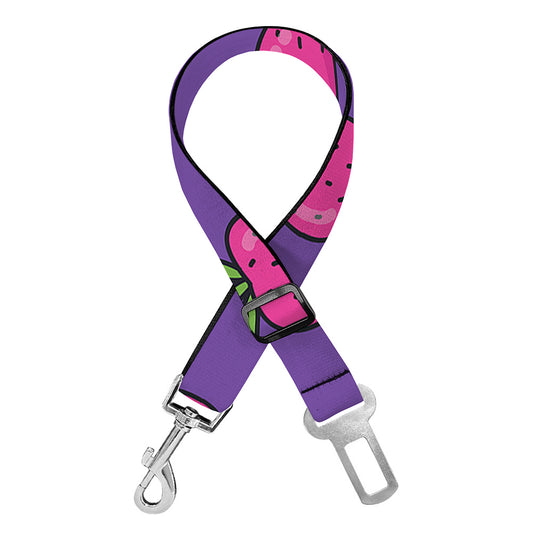 Purple Strawberry Pattern Print Dog Seat Belt