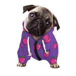 Purple Strawberry Pattern Print Dog Zip Up Hoodie