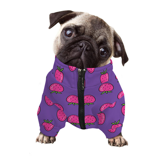 Purple Strawberry Pattern Print Dog Zip Up Jacket