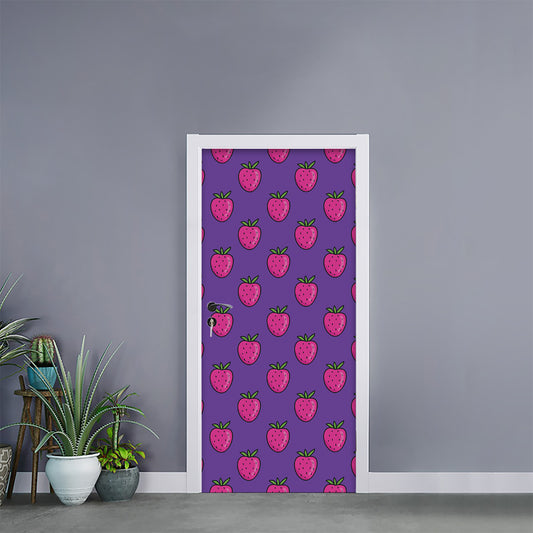 Purple Strawberry Pattern Print Door Sticker