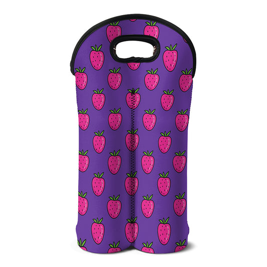 Purple Strawberry Pattern Print Double Neoprene Wine Tote