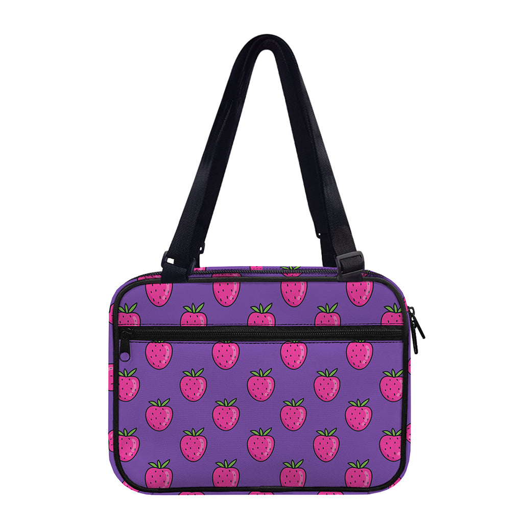 Purple Strawberry Pattern Print Double Strap Bible Bag