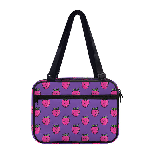 Purple Strawberry Pattern Print Double Strap Bible Bag