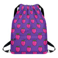 Purple Strawberry Pattern Print Drawstring Backpack