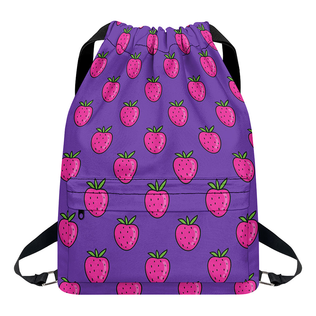 Purple Strawberry Pattern Print Drawstring Backpack