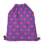 Purple Strawberry Pattern Print Drawstring Bag