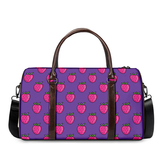 Purple Strawberry Pattern Print Duffle Bag