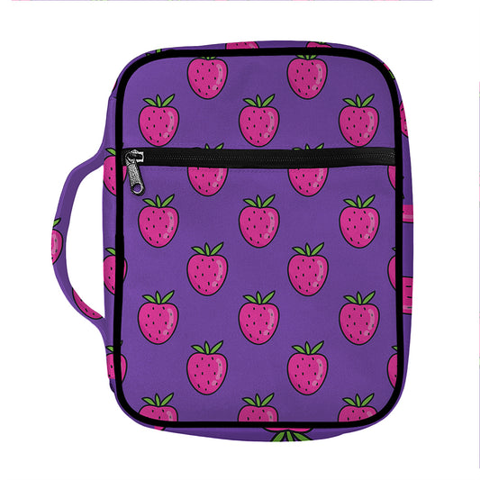 Purple Strawberry Pattern Print Front Pocket Bible Bag