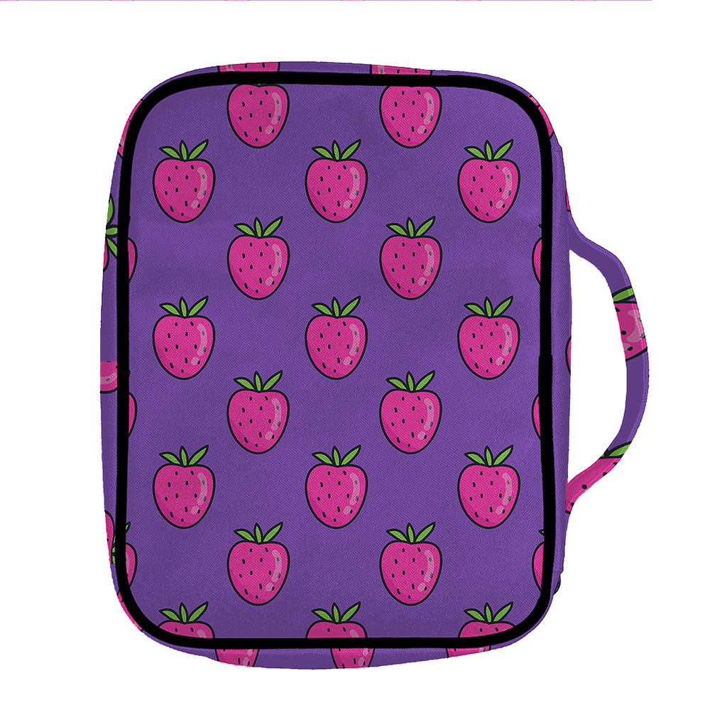 Purple Strawberry Pattern Print Front Pocket Bible Bag