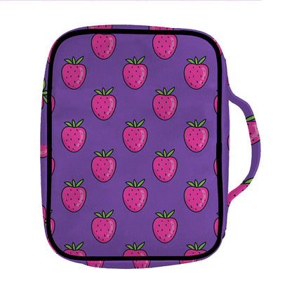 Purple Strawberry Pattern Print Front Pocket Bible Bag