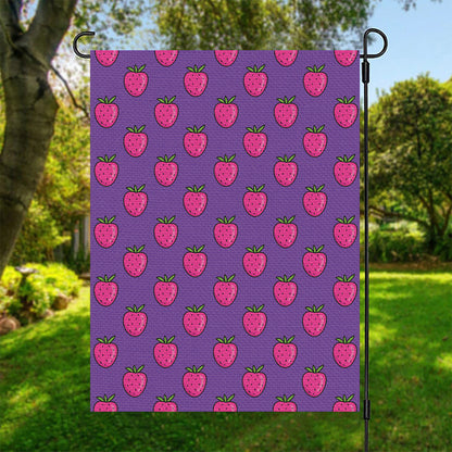 Purple Strawberry Pattern Print Garden Flag