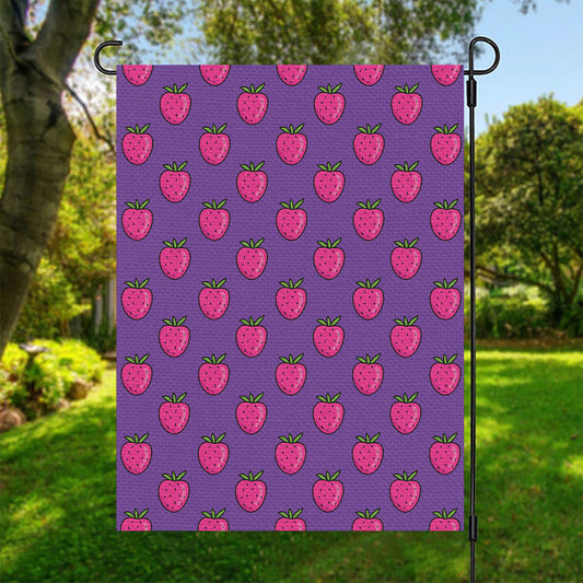 Purple Strawberry Pattern Print Garden Flag