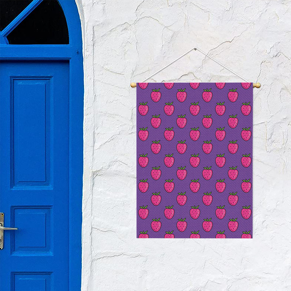 Purple Strawberry Pattern Print Garden Flag