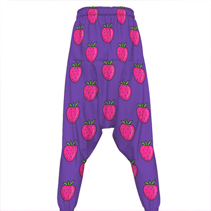 Purple Strawberry Pattern Print Hammer Pants