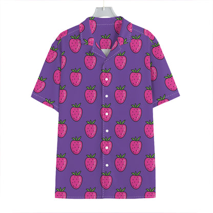 Purple Strawberry Pattern Print Hawaiian Shirt