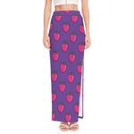 Purple Strawberry Pattern Print High Slit Maxi Skirt