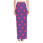 Purple Strawberry Pattern Print High Slit Maxi Skirt