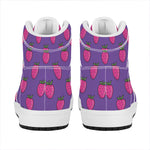 Purple Strawberry Pattern Print High Top Leather Sneakers
