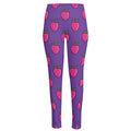 Purple Strawberry Pattern Print High-Waisted Pocket Leggings