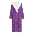 Purple Strawberry Pattern Print Hooded Bathrobe