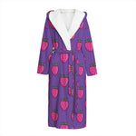 Purple Strawberry Pattern Print Hooded Bathrobe