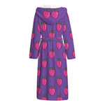 Purple Strawberry Pattern Print Hooded Bathrobe