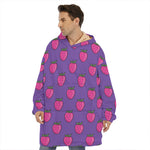 Purple Strawberry Pattern Print Hoodie Blanket