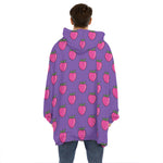 Purple Strawberry Pattern Print Hoodie Blanket