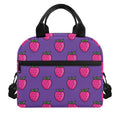 Purple Strawberry Pattern Print Insulated Lunch Bag