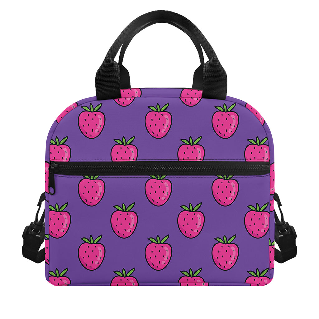 Purple Strawberry Pattern Print Insulated Lunch Bag