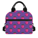 Purple Strawberry Pattern Print Insulated Lunch Bag