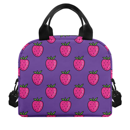 Purple Strawberry Pattern Print Insulated Lunch Bag