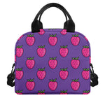 Purple Strawberry Pattern Print Insulated Lunch Bag