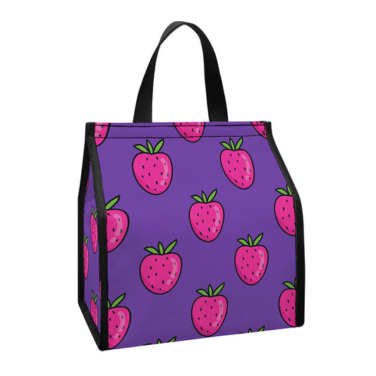 Purple Strawberry Pattern Print Insulated Lunch Tote