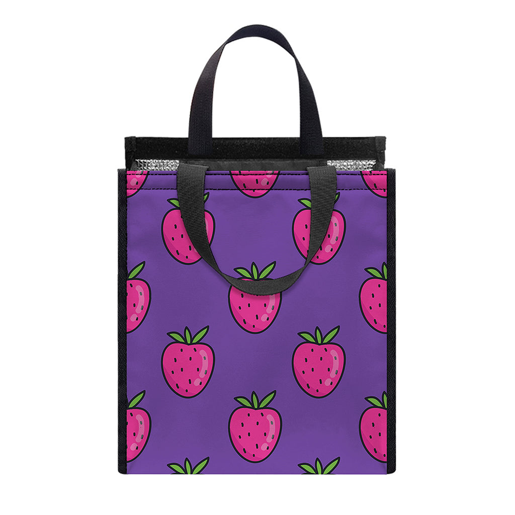 Purple Strawberry Pattern Print Insulated Lunch Tote