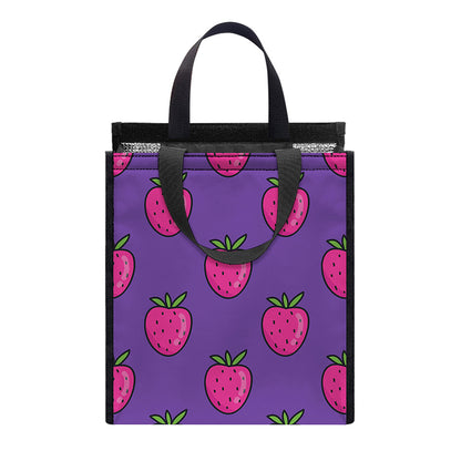 Purple Strawberry Pattern Print Insulated Lunch Tote