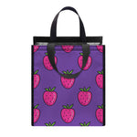 Purple Strawberry Pattern Print Insulated Lunch Tote
