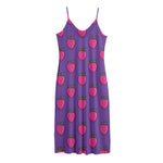 Purple Strawberry Pattern Print Jersey Midi Cami Dress