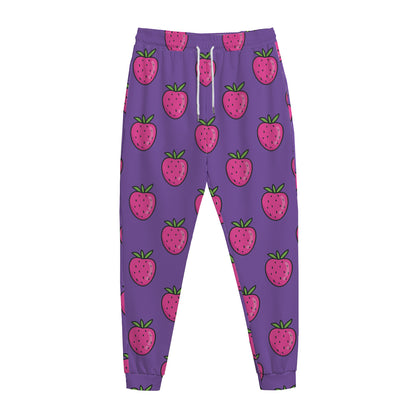 Purple Strawberry Pattern Print Jogger Pants