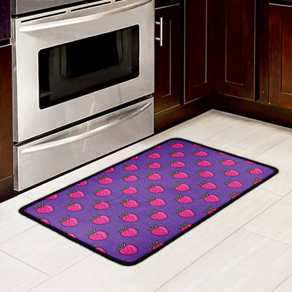 Purple Strawberry Pattern Print Kitchen Mat