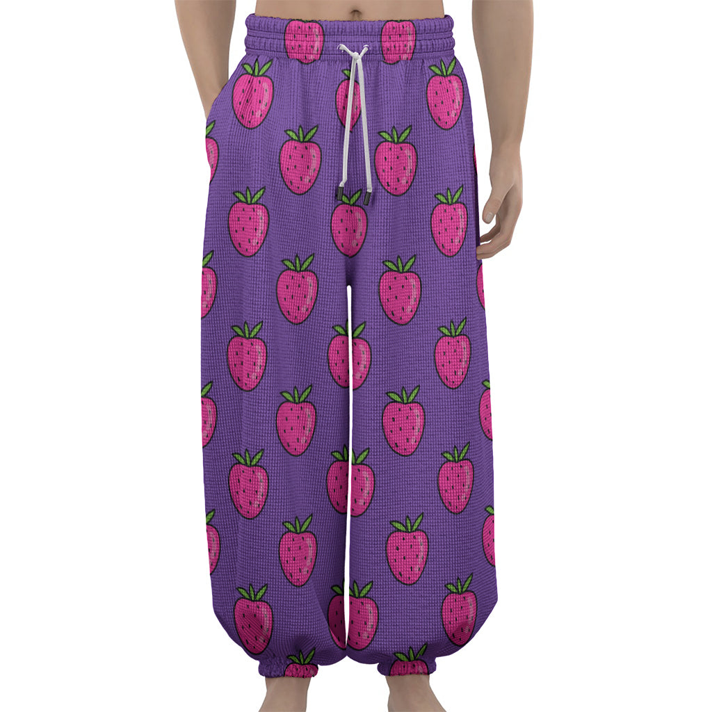 Purple Strawberry Pattern Print Lantern Pants