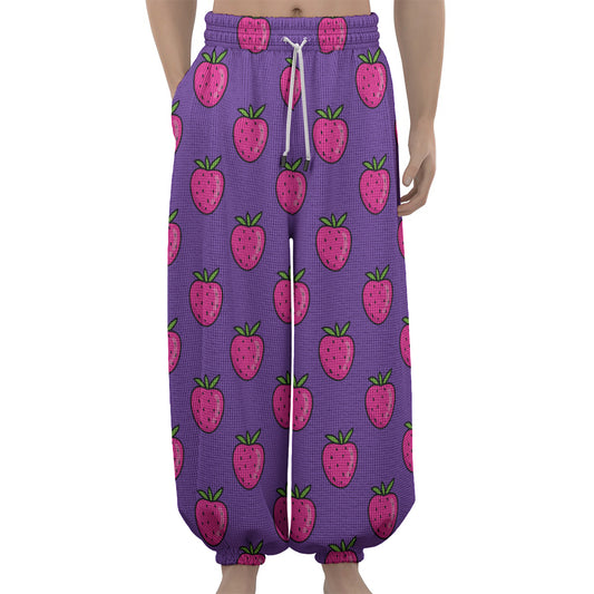 Purple Strawberry Pattern Print Lantern Pants