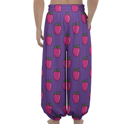 Purple Strawberry Pattern Print Lantern Pants