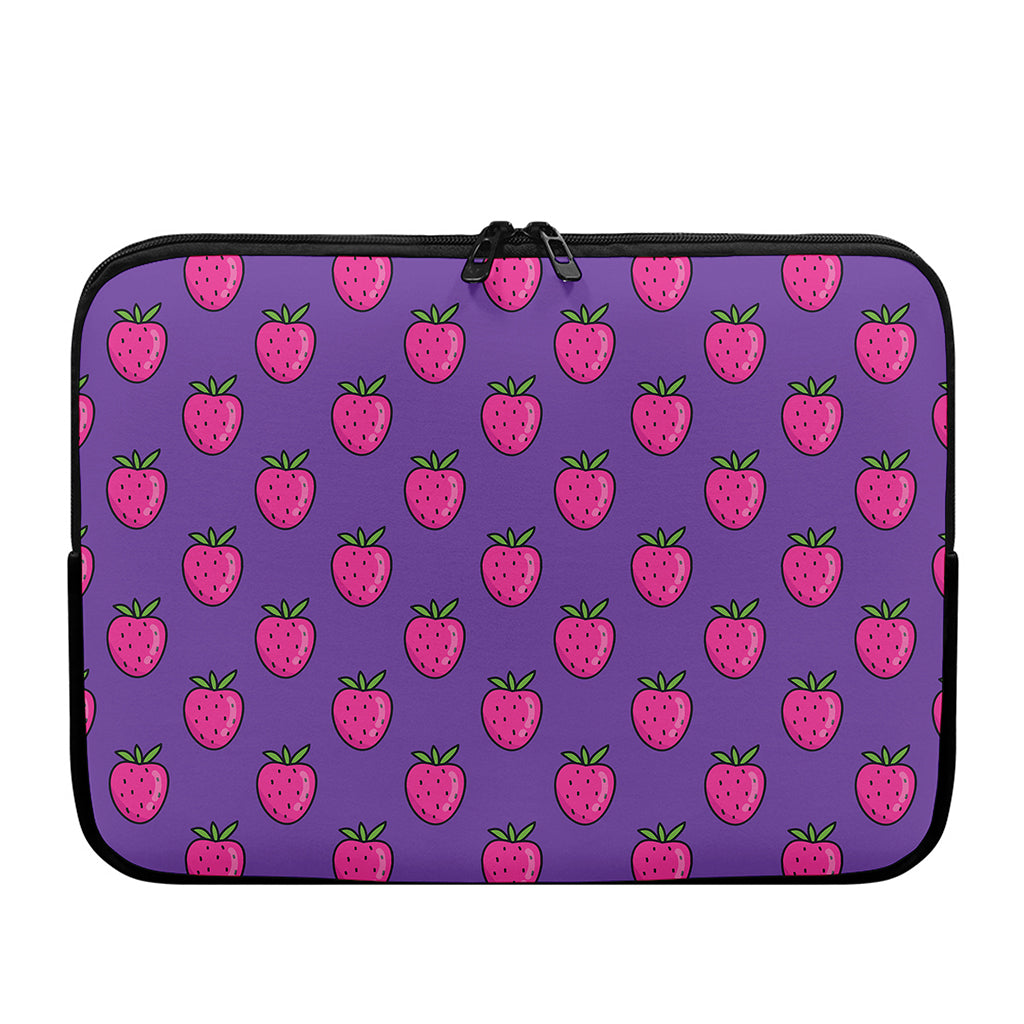 Purple Strawberry Pattern Print Laptop Sleeve