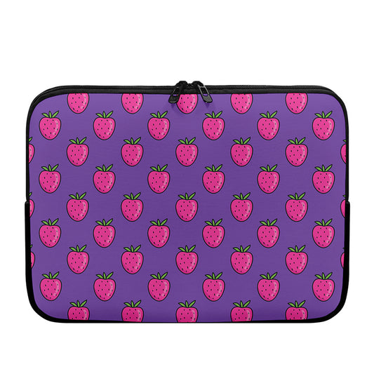 Purple Strawberry Pattern Print Laptop Sleeve