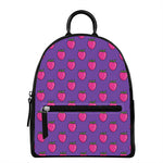 Purple Strawberry Pattern Print Leather Backpack