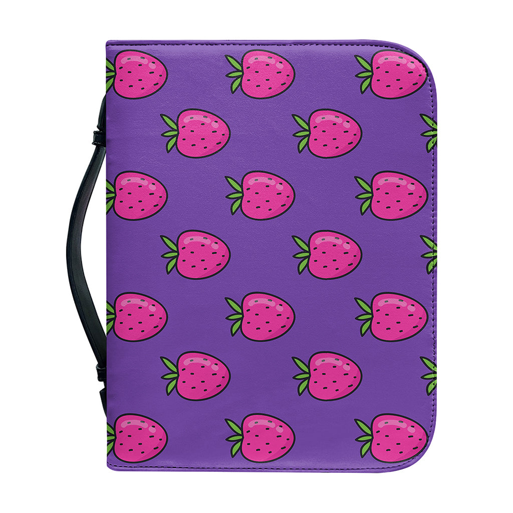 Purple Strawberry Pattern Print Leather Bible Cover