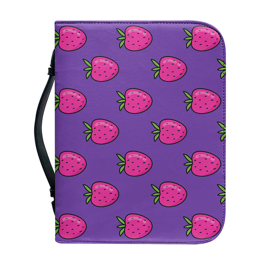 Purple Strawberry Pattern Print Leather Bible Cover