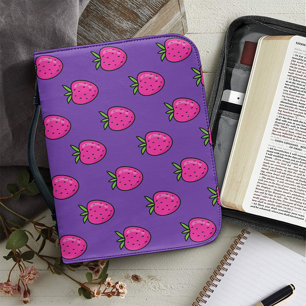 Purple Strawberry Pattern Print Leather Bible Cover